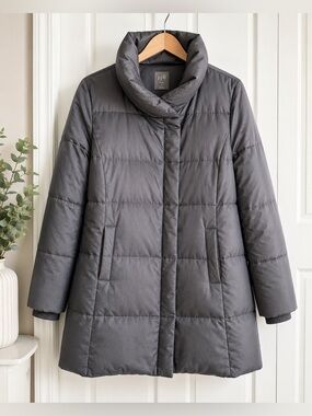 J. Jill Gray Down Puffer Coat Women’s Petite Small Quilted Winter Jacket Snap